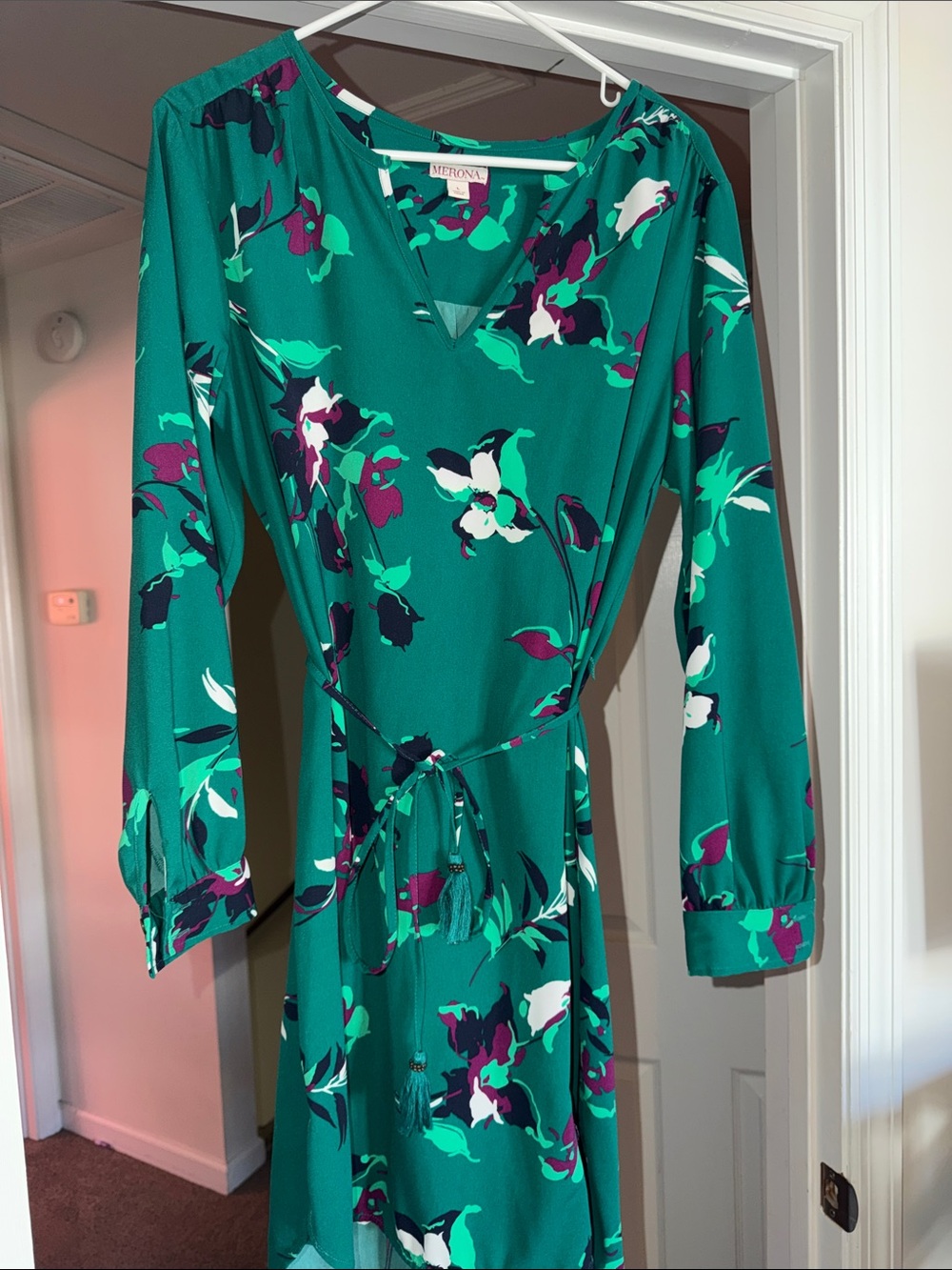 Merona Teal Floral Long-Sleeve Wrap Dress